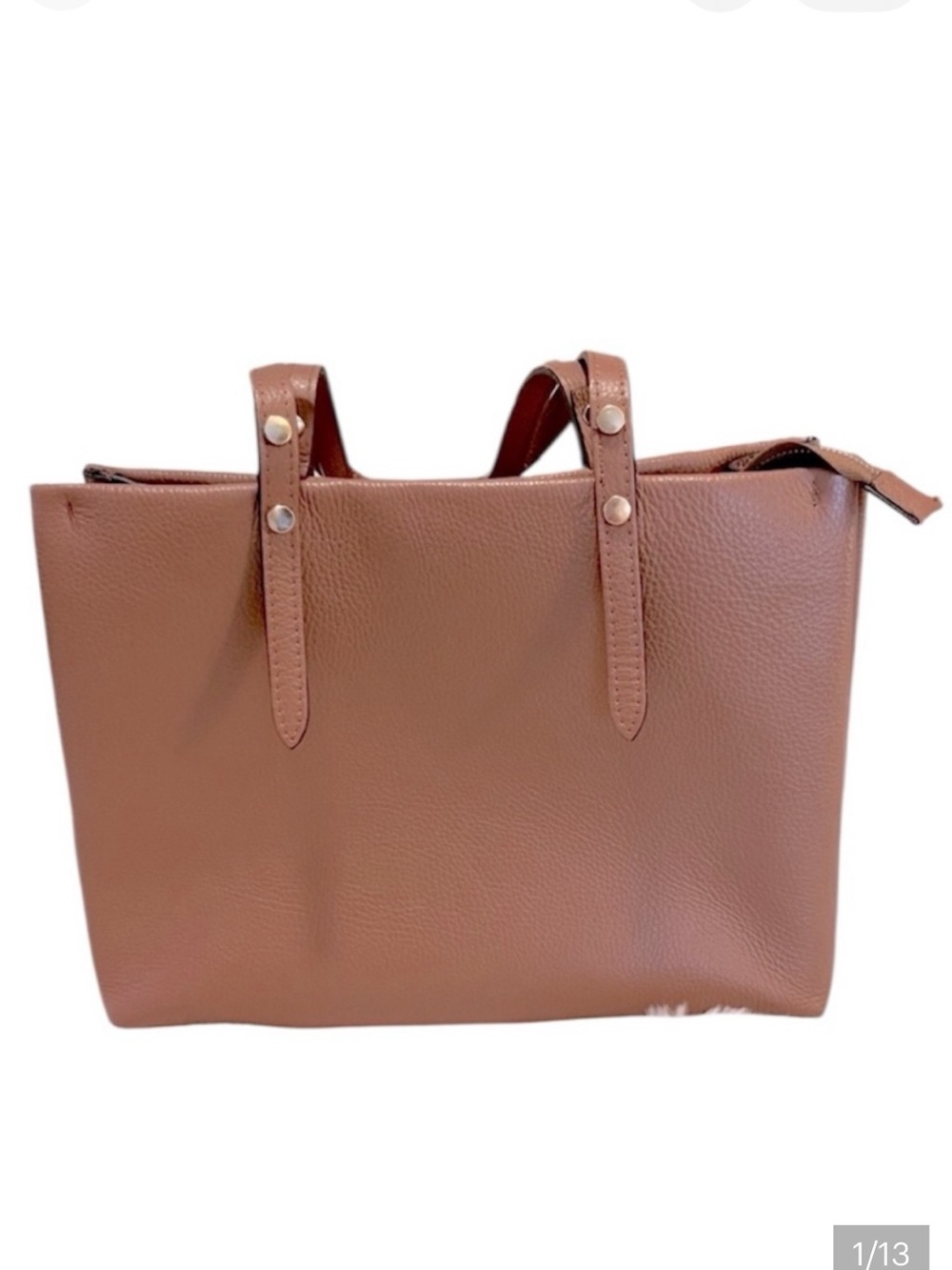 Vera Pelle Tan Brown Pebbled Leather Neutral Two Handle Tote Laptop Bag Purse